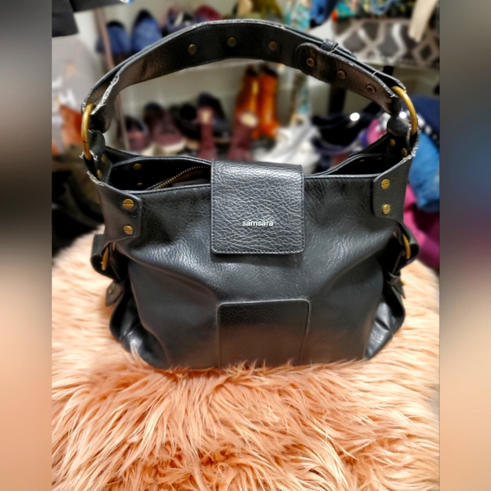 Black Vegan Leather Shoulder Bag